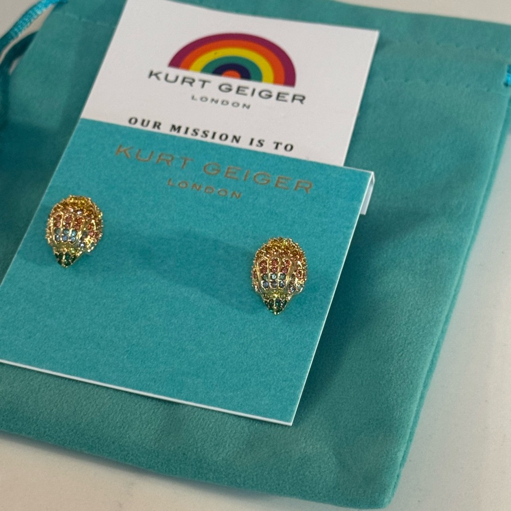 NWT KURT GEIGER Eagle HEAD RAINBOW  CRYSTAL EARRINGS! - Picture 2 of 6